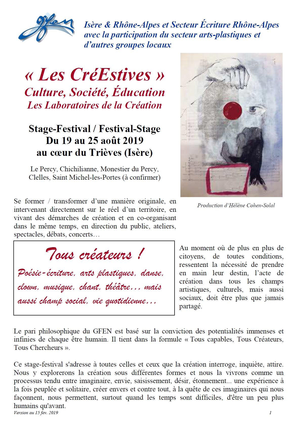 Atelier de creation theatrale adulte : Stage, atelier a Gerardmer